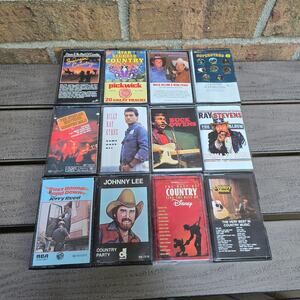 12 Country Music Cassette Tapes Nelson Owens Cyrus Stevens Reed Lee Disney Vtg